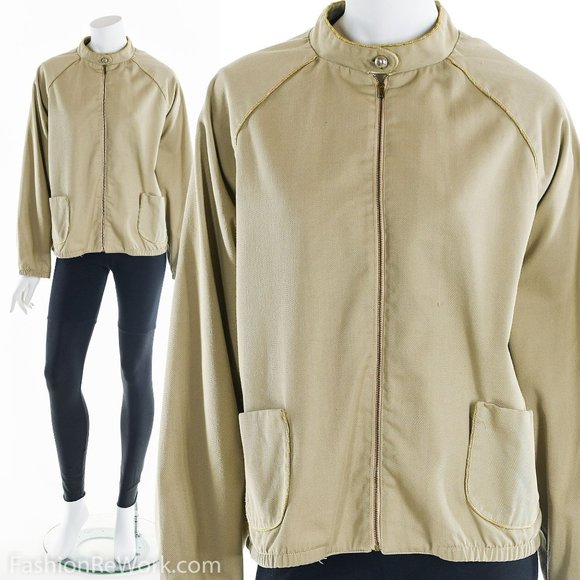 Vintage Bomber Jacket,  Beige Bomber Coat, Light Brown Jacket, Lightweight Jacke - Picture 1 of 9